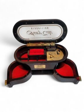 Vintage Lucite Jewelry Organizer Music Box with Red Velvet Interior